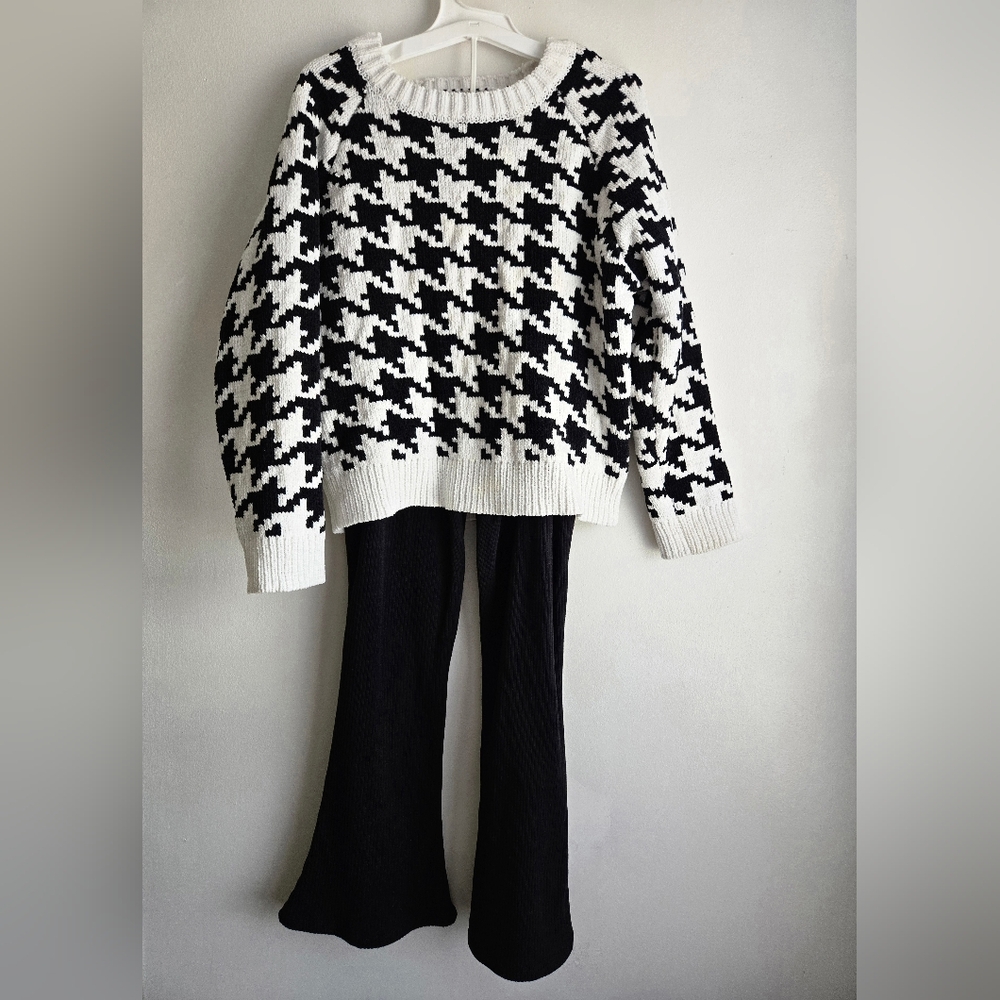 Elegant Black Sweater & Flare Pants Set